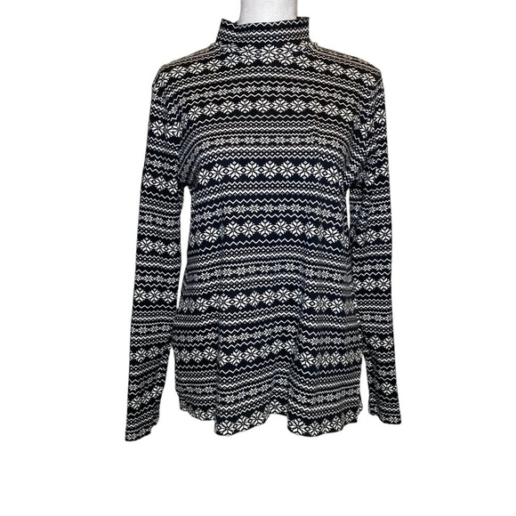 Kim Rogers size Medium perfectly soft mock turtleneck black white snowflakes - Picture 1 of 6